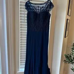 Mother of the Bride Navy Blue Lace Detail Dress
